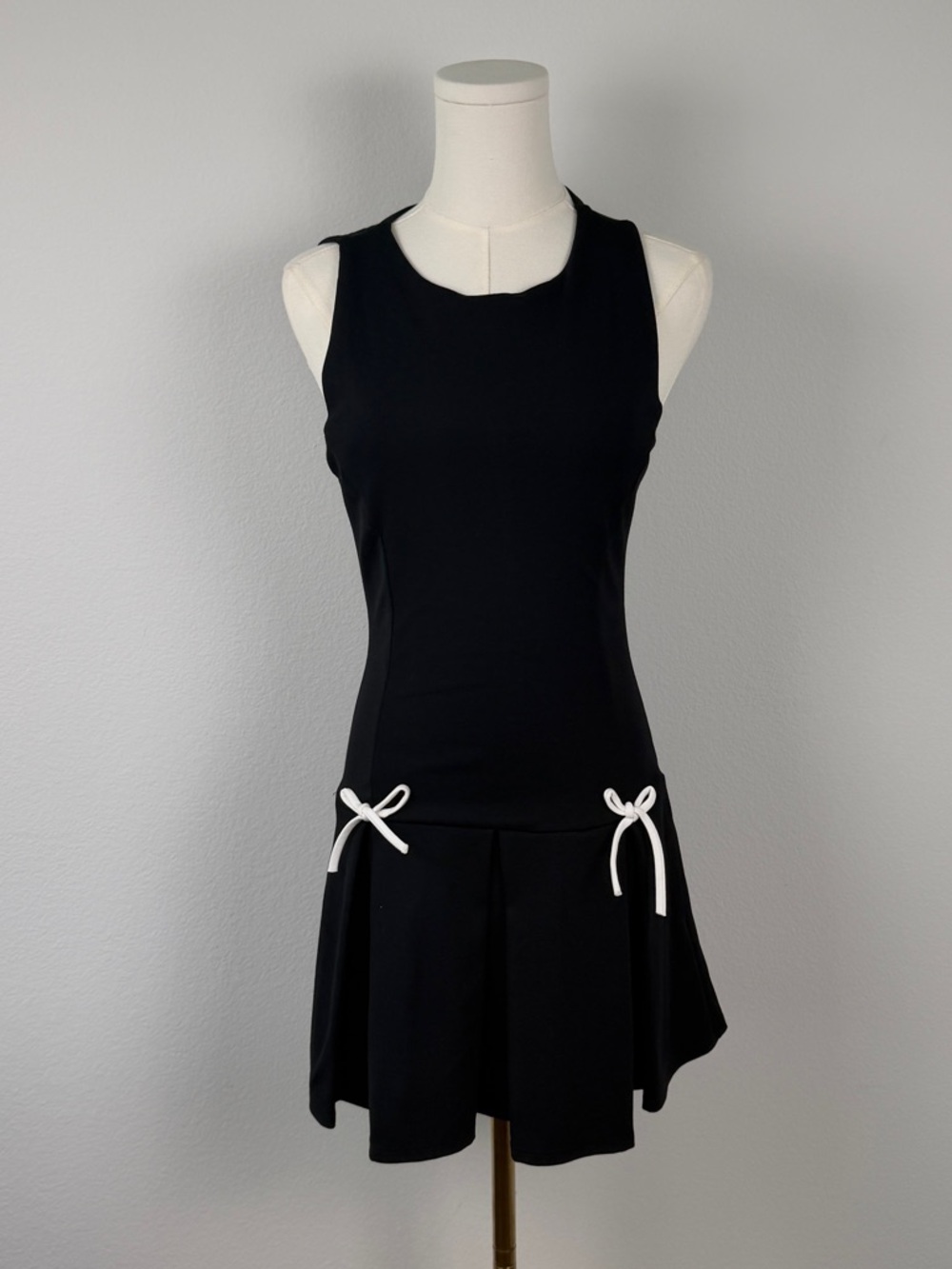 21 Saints Coquette Black Mini Dress White Bows Pleated Drop Waist Size S